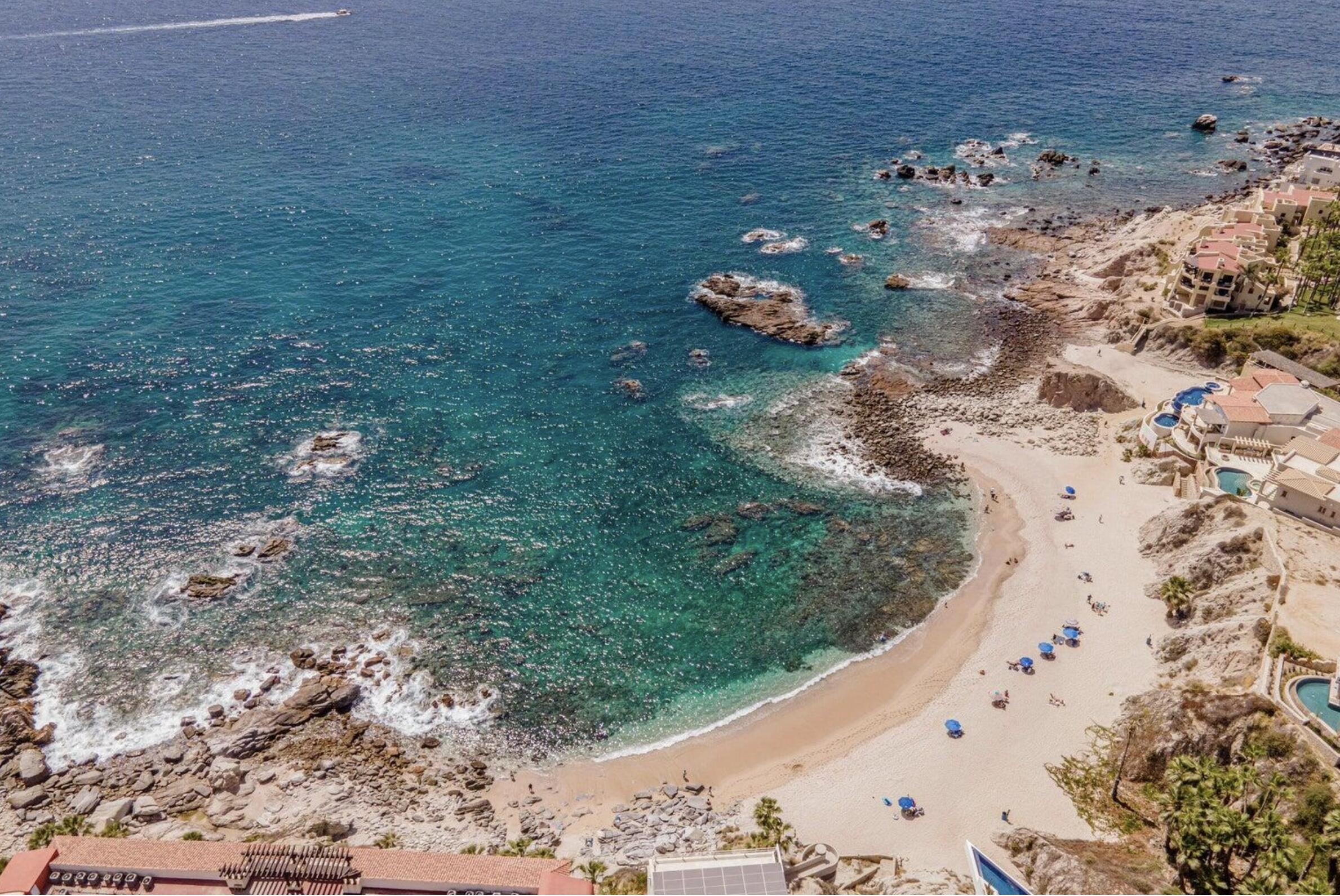 Chileno Bay Cabo Bello Cabo Bello is a gated community w pristine swimmable beach and convenient short distance to downtown marina w also easy access to San Jose del Cabo. There are medical services, grocery stores, fine dining, spas and top-level golf courses within minutes. World renowned Monuments surf break is just around the corner from the Cabo Bello beach. Casa 132 is a Contemporary design 2 story home 4 bed, 5 bath w roof top terrace (Arch for sale